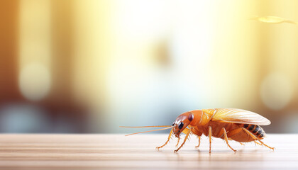 Close up of a cockroach on wooden surface

