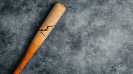 American Sport Concept. Cracked Wooden Baseball Bat on Dark Textured Background Perfect for Sports Theme Projects