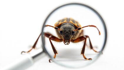 Magnified view of an isolated bug against stark white, wings, wildlife