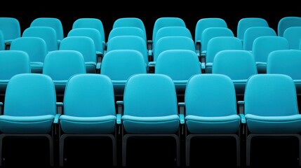 Fototapeta premium American Sport Concept. Bright Blue Chairs in an Empty Auditorium with a Simple Black Background