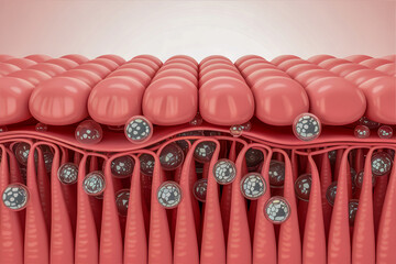 3D Illustration of Elastin Structure Beneath Skin Cells &ndash; Facial Treatment & Cosmetic Concept