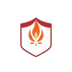 Fire flame shield logo design vector illustration for security protection company identity and brand 100