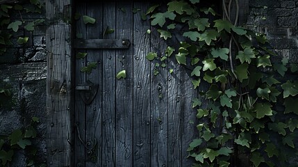 Stone-Walled Door with Ivy and Rustic Metal Latch