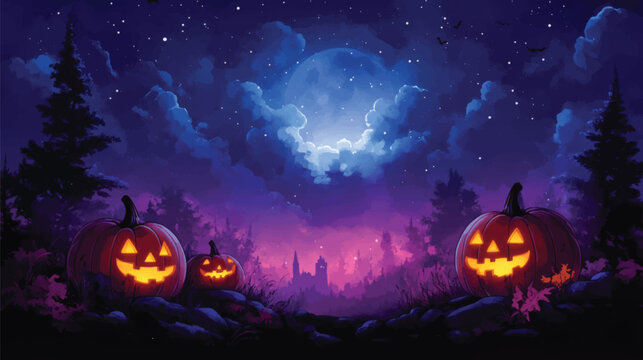 Sinister Cartoon Pumpkin Patch at Night.