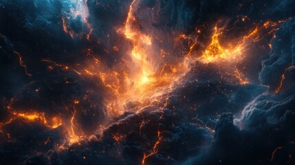 Fototapeta premium Fiery cosmic nebula, swirling in chaos