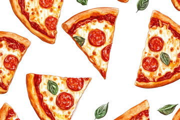 Delicious Pepperoni Pizza Slices with Fresh Basil on a Black Background on transparent background