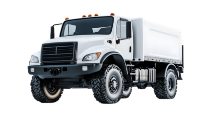 Off-road delivery truck.  Modern, white, large capacity cargo