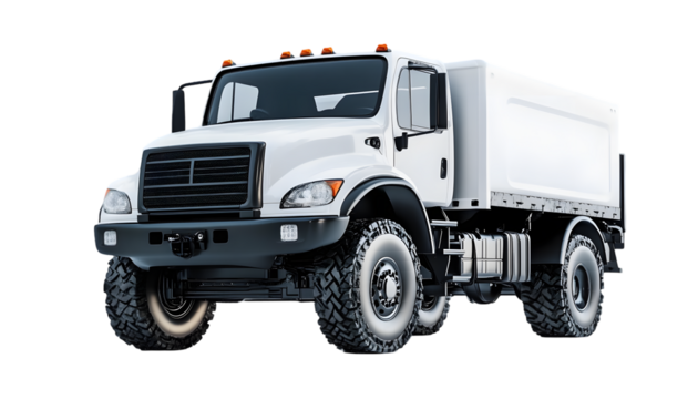 Off-road delivery truck.  Modern, white, large capacity cargo