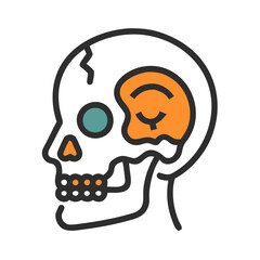 Stylized skull with smiling brain on black background