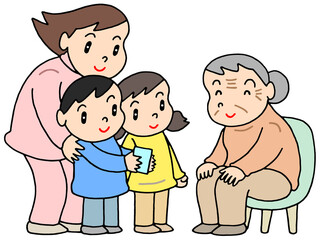 介護のイラスト - 要介護者・幼稚園児・交流・幼老複合施設