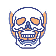 Modern graphic skull icon in front of black background