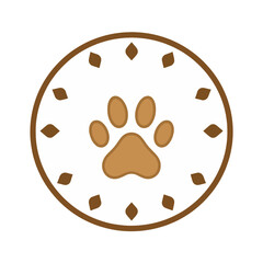 Fototapeta premium Brown dog paw print logo design for pet shop animal rescue veterinary clinic and pet care business brand identity