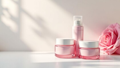 Luxury skincare products on pristine white backdrop, close-up, beauty product, product photography