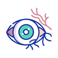 Modern stylized eye illustration on black background, simple design