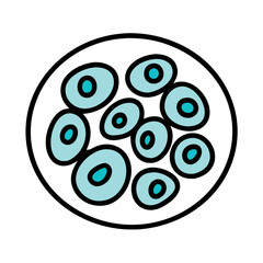 Abstract illustration of multiple light blue cells on black background