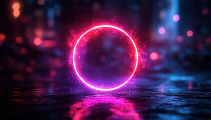 Neon Ring Cityscape Night Reflection.