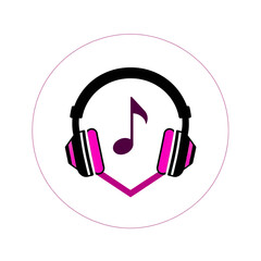 Headphones music note vector illustration for audio listening podcast and sound design logo and icon design