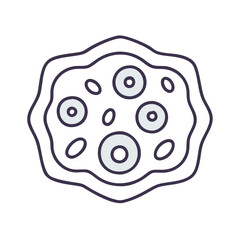 Modern amoeba cell illustration with circles on black background