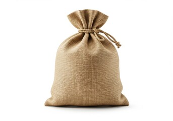 Burlap sack with tie isolated on white background