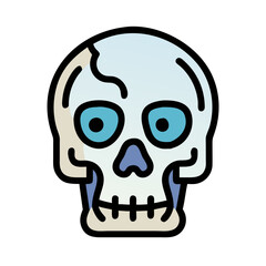 Cartoon skull head with blue eyes on black background