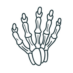 Stylized skeleton hand illustration with outlined design elements