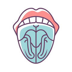 Stylized open mouth illustration with tongue in light blue