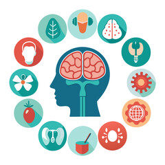 Fototapeta premium Mind health vector icons in a circle formation