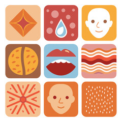 Nine skin care and beauty icons on white background