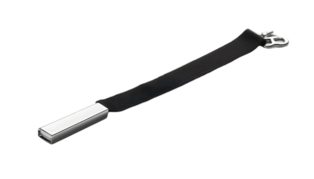 Black strap with a silver rectangular attachment