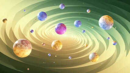 Colorful floating orbs in spiral vortex with dreamy depth
- Powered by Adobe