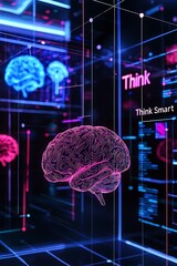 A brain is shown in a neon color with the words "Think Smart" written above it