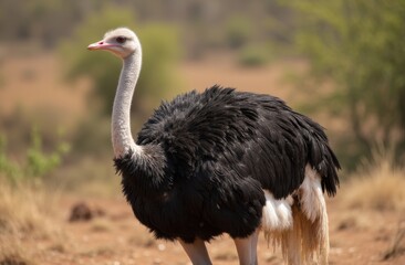 portrait of an ostrich, standing majestically in its natural habitat.