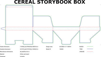 Cereal Storybook Box Die Cut Template Packaging Blueprint With Bleed And Trim Lines
