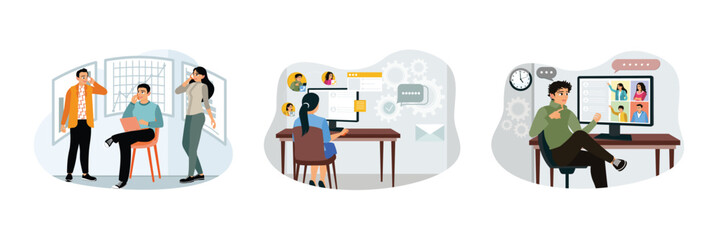 Support service operators talk to customers and hold virtual meetings.