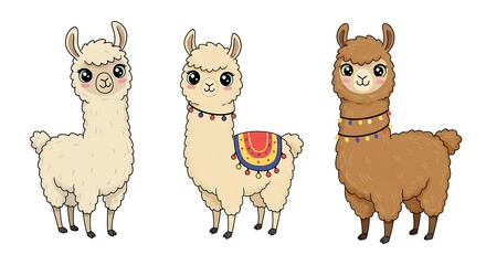 Obraz premium Alpaca Trio: Soft Hues & Sweet Faces AI Generated