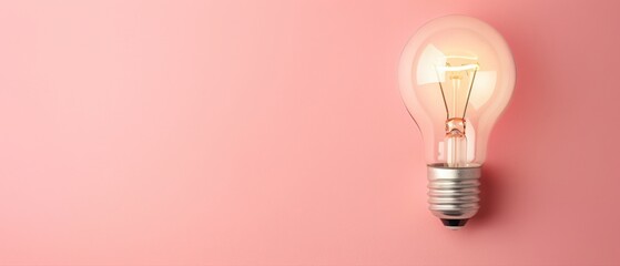 A light bulb illuminates against a soft pink background, symbolizing ideas and creativity in a minimalistic design.