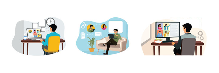 Young entrepreneurs lead meetings from home and make video calls with colleagues.