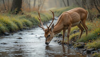 Fototapeta premium deer in the pond