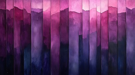 Abstract mountain range, vibrant hues of pink and purple.  Layered, segmented, vertical stripes
