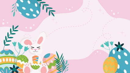 Easter with Egg and Rabbit Vector Background