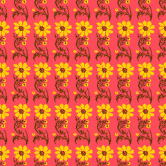 Flowers, leaves, colorful wallpapers, designed for carpet, wallpaper, clothes, wrapping, fabric, cover.