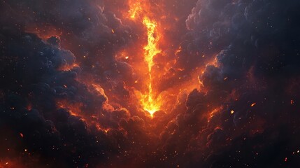 Fiery column piercing dark clouds