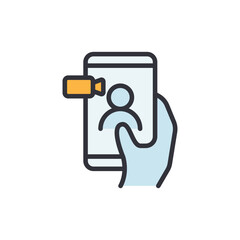 Video call colored icons, minimalist vector illustration ,simple transparent graphic element .Isolated on white background