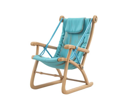 Isolated on a white background, this old wooden rocking chair is an empty object of furniture for relaxation