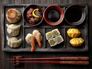 Dim sum tray created with Generative AI Technology, ai, generative