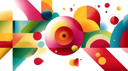 Vibrant and Bright Digital Illustration with Colorful Geometric Shapes and Abstract Elements