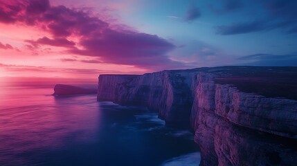 Stunning neon cliffs surrounded by celestial sky and glowing clouds in an otherworldly scene picture