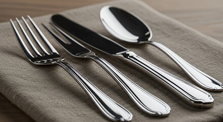 Elegant Silverware Set on Linen: A Culinary Still Life