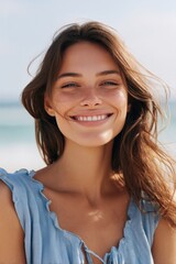 portrait of delighted person enjoying start of summer background softly blurred