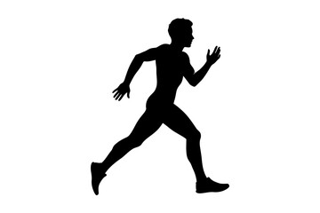 Running silhouette of a young man isolated on white background